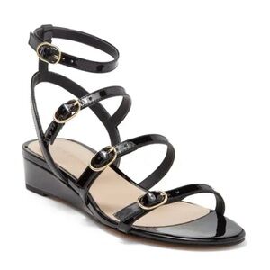 Stuart Weitzman Grecian Black Patent leather Sandal Sz 6 NEW